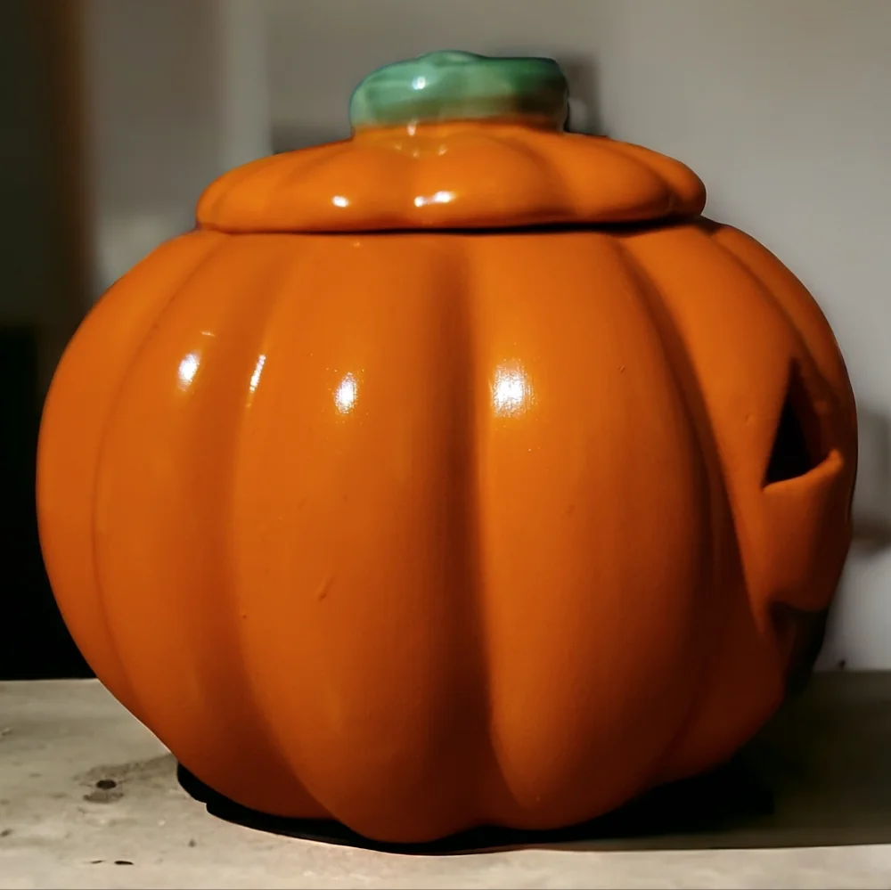 Vtg Halloween Russ Berrie Ceramic Pumpkin Jack O Lantern Candle Holder